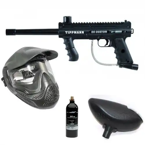 Tippmann 98 Custom Paintball Gun Power Bundle Package Hopper Tank Mask Included