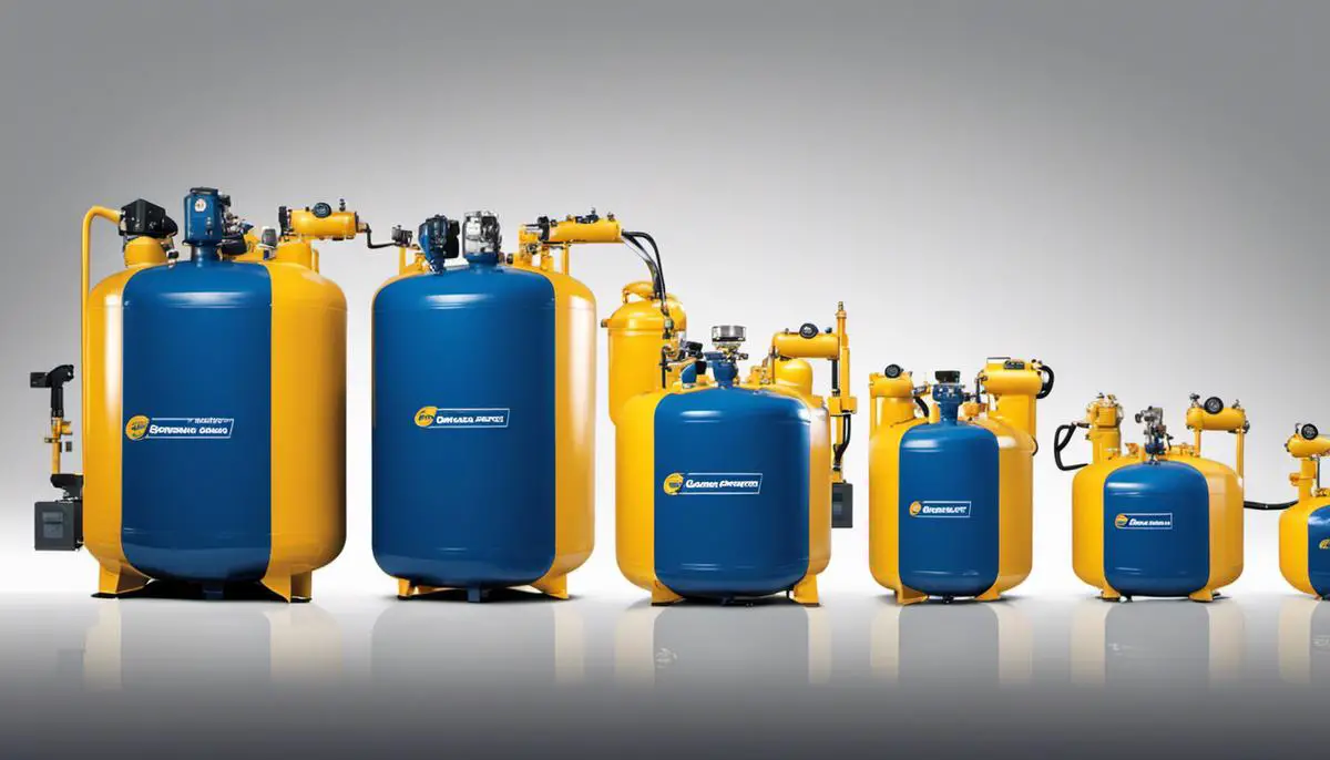 Illustration of different sizes of compressed air tanks and their impact on efficiency and energy consumption.