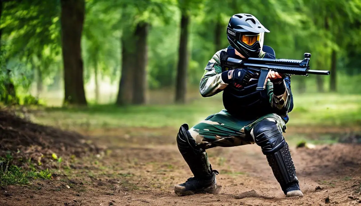 Image of a paintball player wearing elbow pads, demonstrating the importance of protecting elbows in paintball.