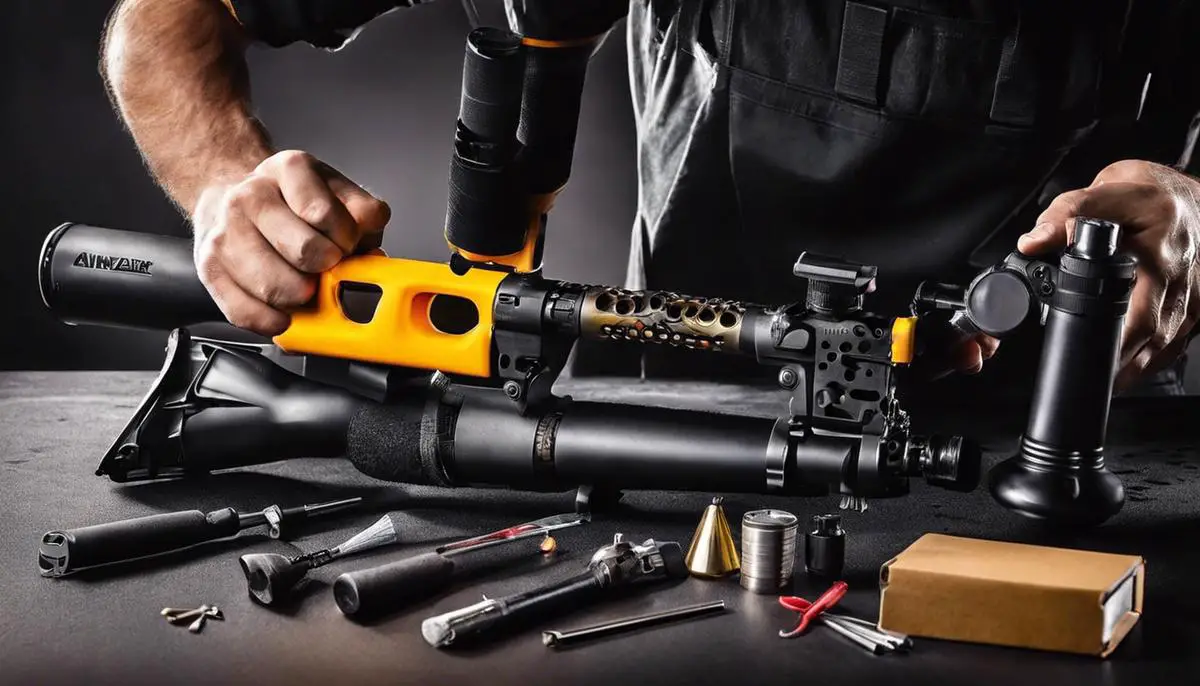 Image of a person disassembling and cleaning a paintball gun.