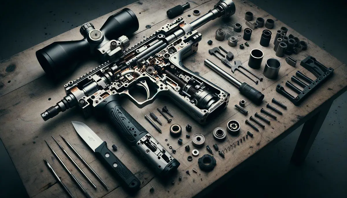 inside view of a disassembled paintball marker, showcasing the intricate mechanical parts