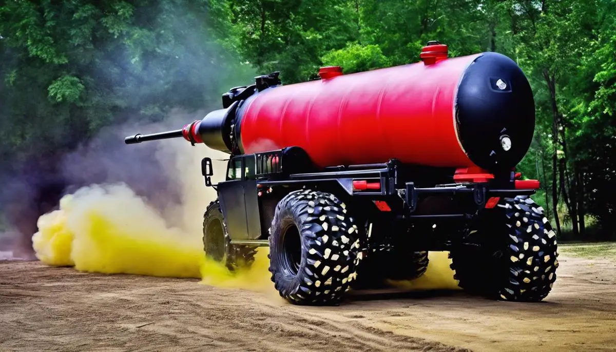 A picture of a paintball air tank being filled with air.