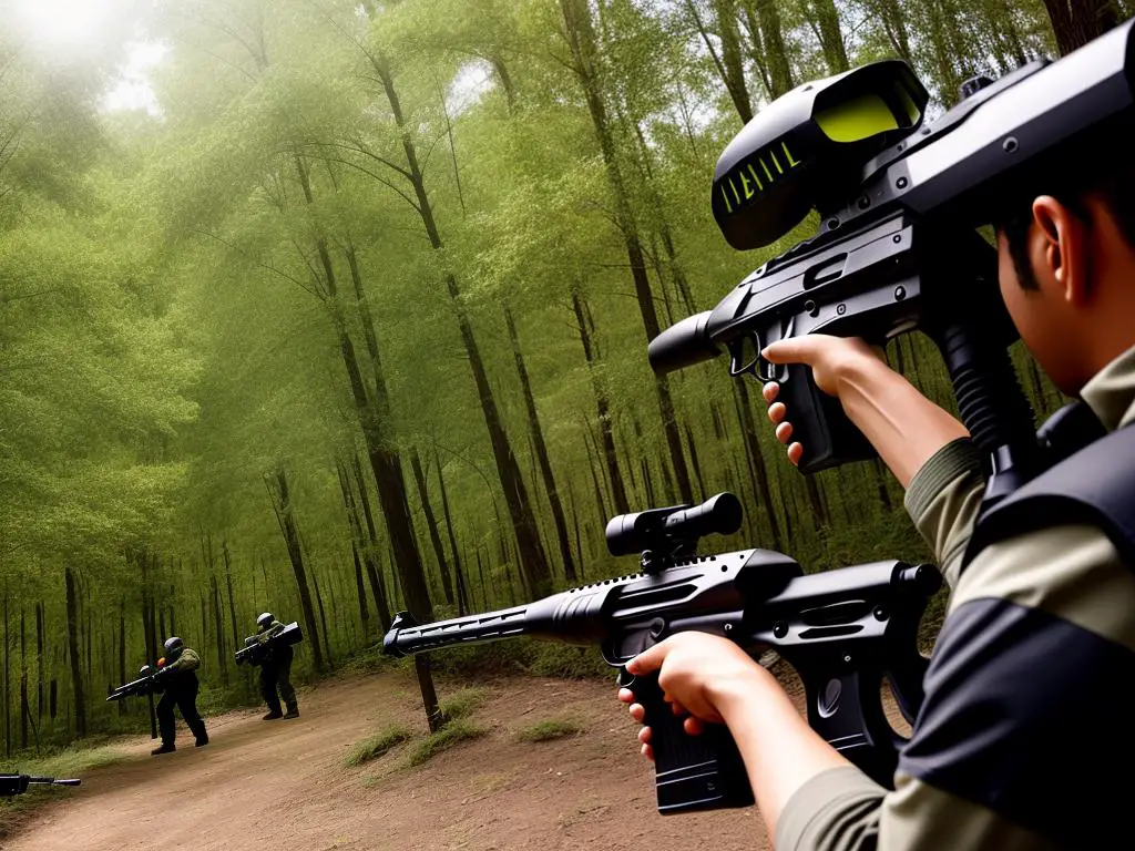 Image of paintball guns in action
