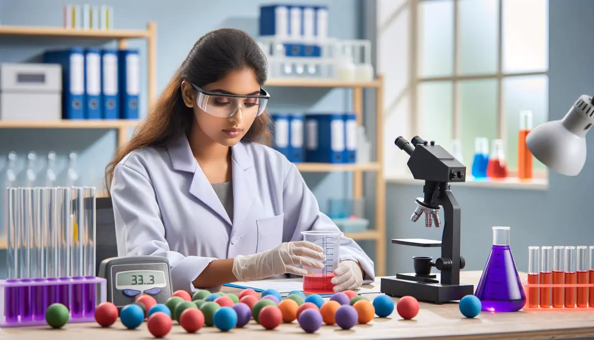 A technician performing quality control tests on paintballs