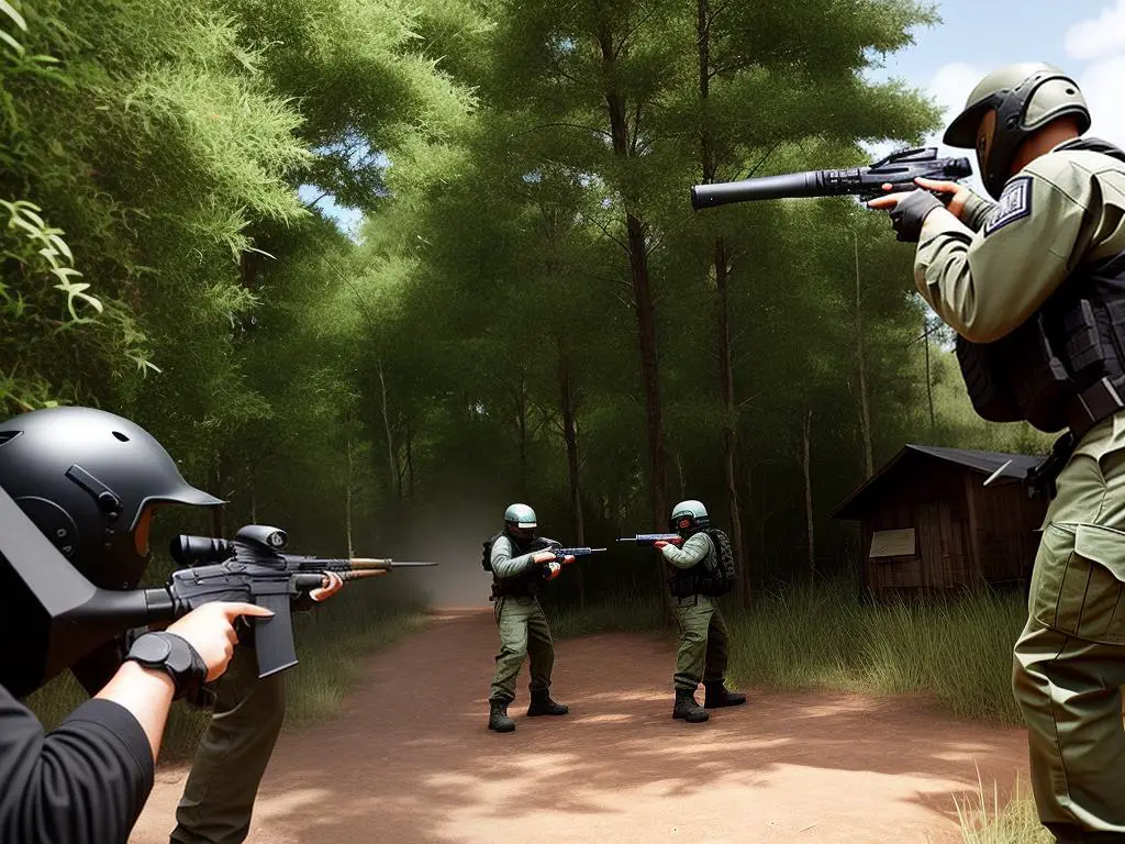 Image of paintball video games with players engaged in virtual battles