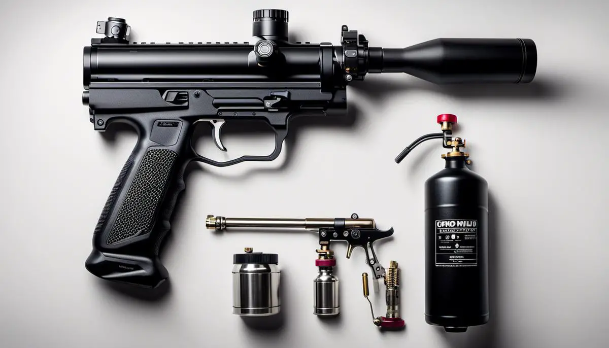 A picture showing two paintball guns, one connected to a CO2 cylinder and the other connected to an HPA tank, representing the subject matter of the text.